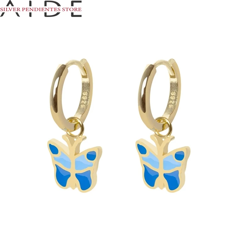 

AIDE Blue Series Crystal Butterfly HuggieEarrings For Women 925 Sterling Silver Dripping Oil Earrings Jewelry Pendientes Mujer