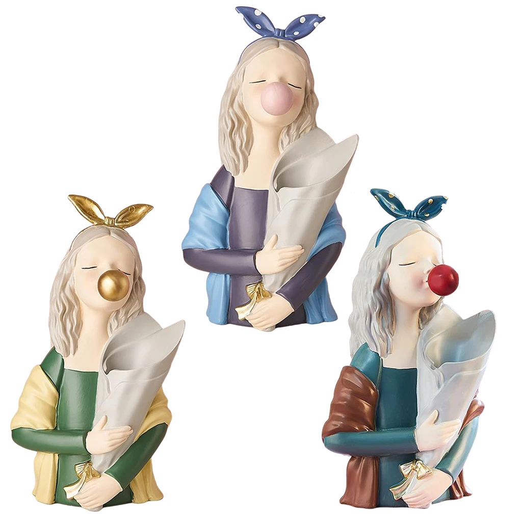 

Girl Flower Vase Sculpture Centerpieces Desktop Ornament Housewarming Gifts