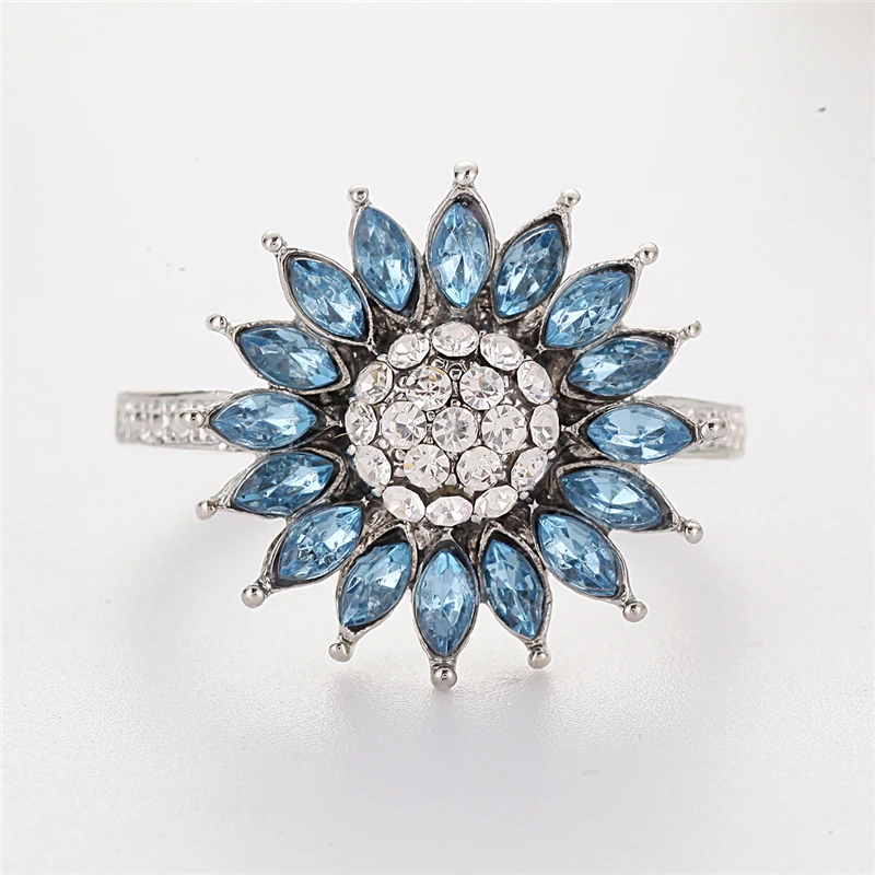 

Fashion Sun Flower Crystal Rings for Women Blue Couple Wedding Rings Rhinestone Gifts mens Rings Luxury Jewelry Wholesale N546
