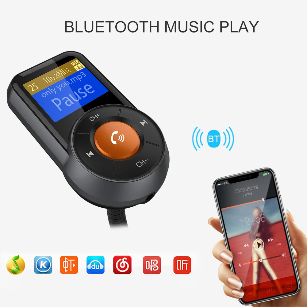 

Multi-function Car Fully Compatible Bluetooth Wireless Hands-free Call Kit FM Transmitter Dual USB Car Charger MP3 Player
