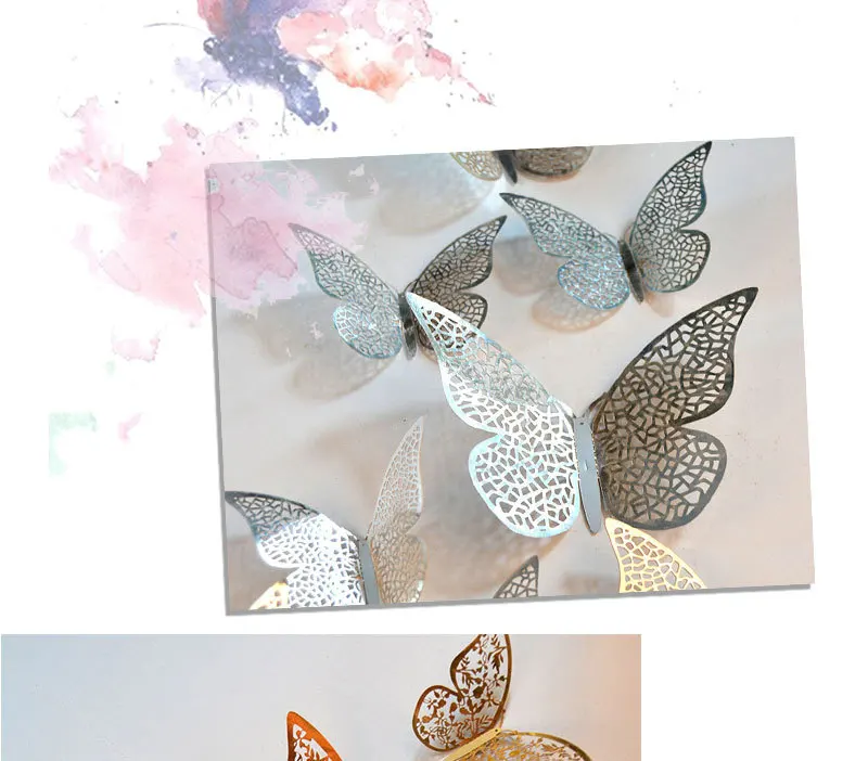 12pcs 3D Metal Hollow Butterfly Wall Sticker for Home Decor DIY Butterflies Fridge Stickers Room Decoration Party Wedding | Дом и сад