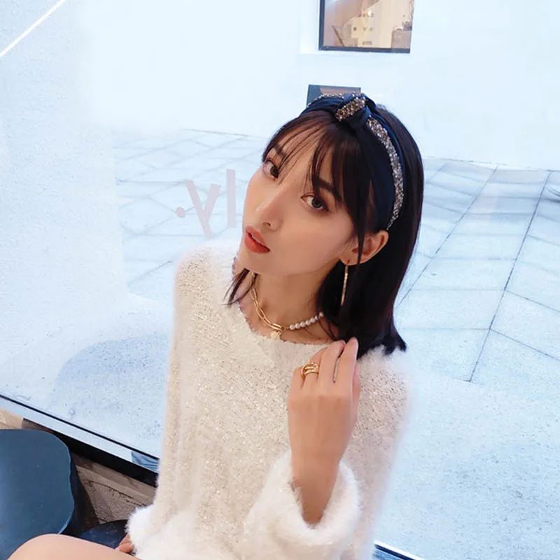 Q шик ободок Женская повязка на голову модная Топ крест узел широкая лента для