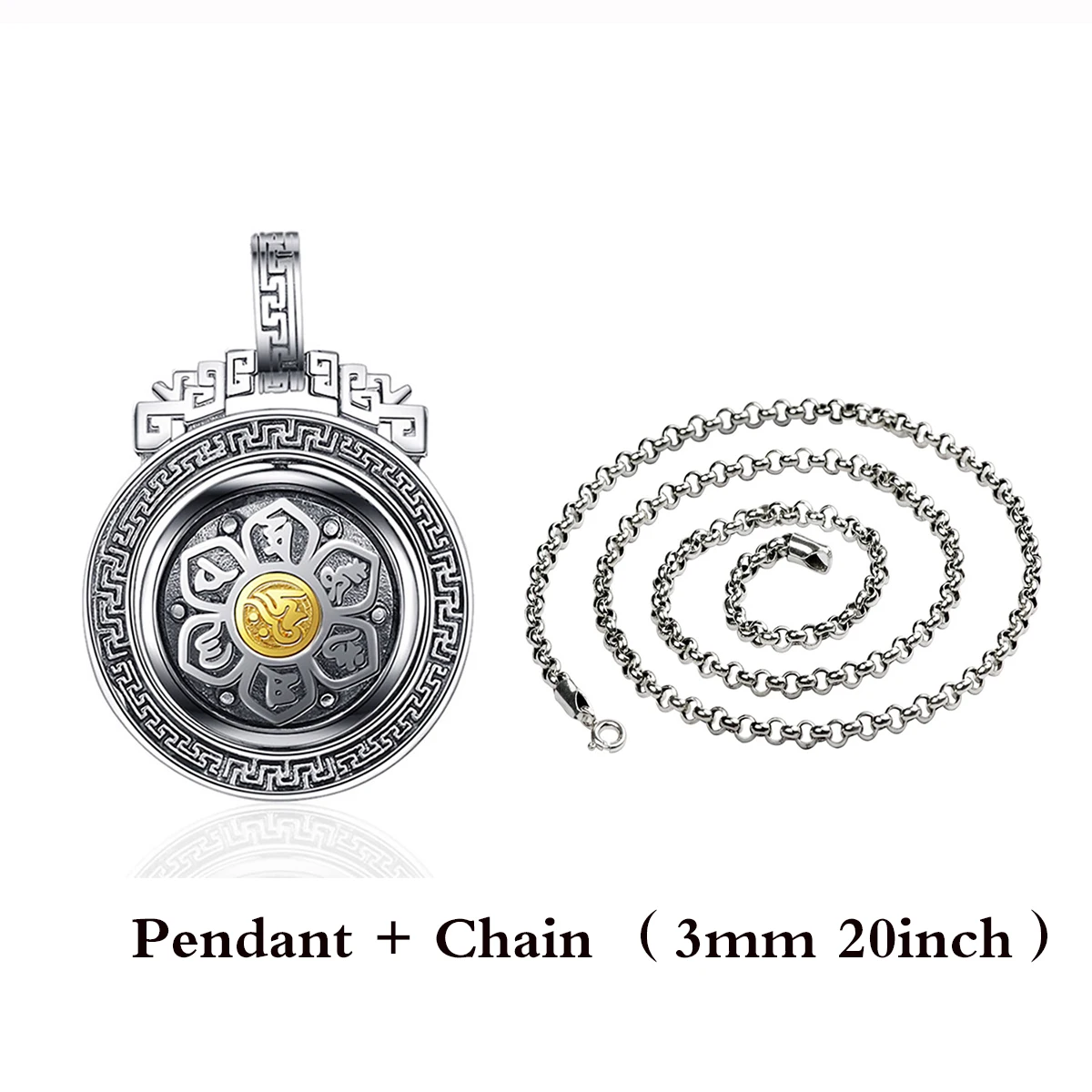 Necklace Pendant 1 BALMORA, 925 пробы, серебро 360, быстрое вращение, шесть слов, подвески «Сутра» и ожерелье для женщин и мужчин, буддизм, крутые модные ювелирные изделия - Окраска металла: Necklace Pendant 1