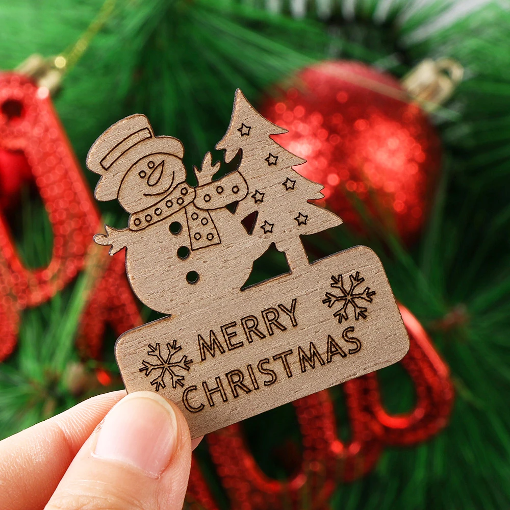 10 шт./упак. Merry Рождественская Лазерная Резка деревянных ломтик висячие украшения ручной работы вырезание букв дерево куски поделки рождественские украшения