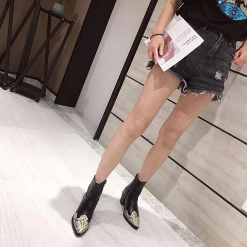 

Autumn New Fashion Cowboy Boots for Women Ankle Boots Heel High Heeled Short Boots Snake Print Boots woman zapatos de mujer y835