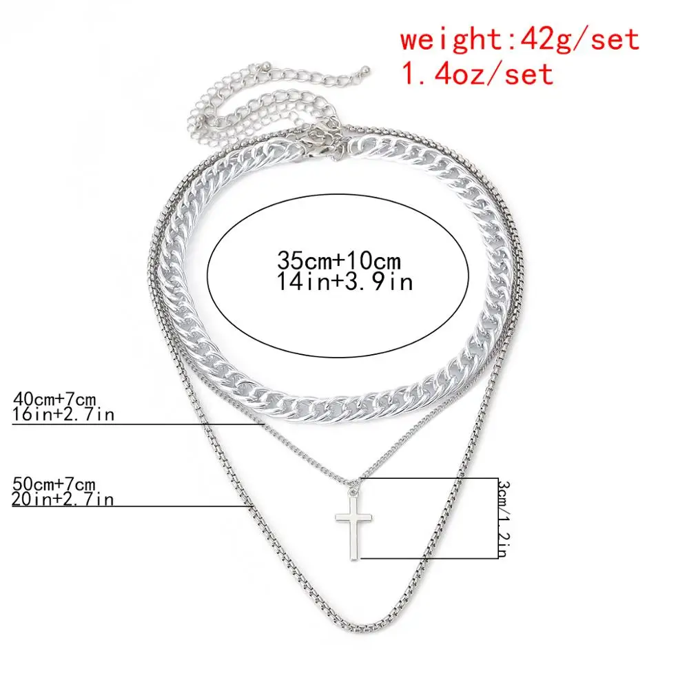 

Lacteo Dark Gothic Silver Color Cross Pendant Necklace Street Punk Multi Layer Cuban Chain Choker Necklace Jewelry for Men Gifts