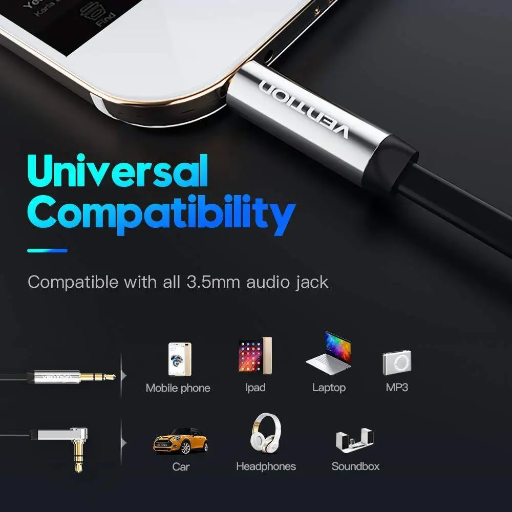 EastVita 3.5mm Auxiliary Audio Cable 90 Degree Right Angle Jack Compatible for Smartphones (1M)black