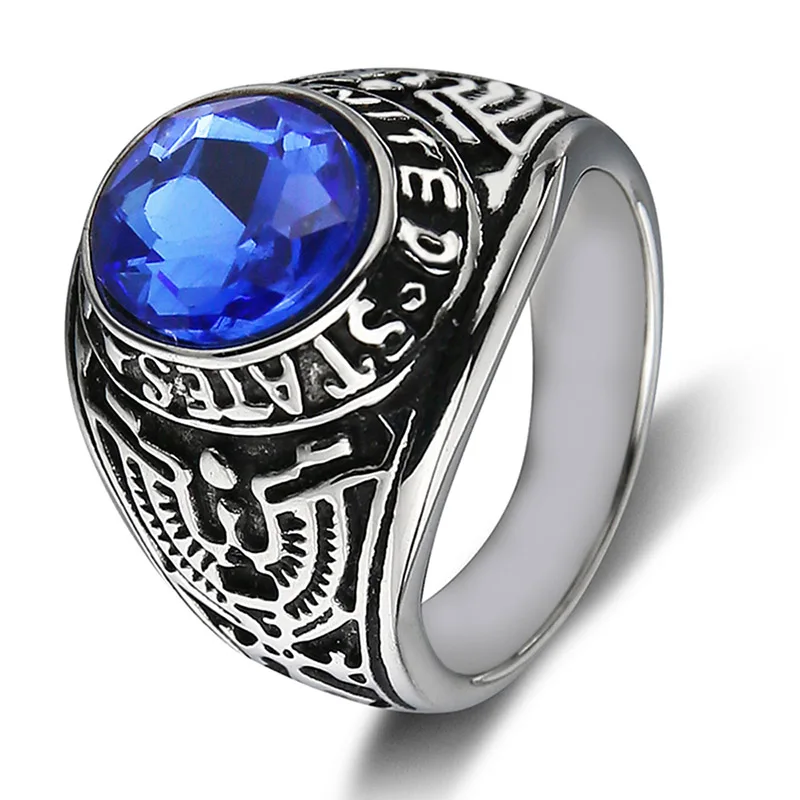 Valily Jewelry Для Мужчин's армии США кольцо с красный/зеленый/черный CZ камень нержавеющая сталь Винтаж американские военные кольца для Для женщин - Цвет основного камня: blue