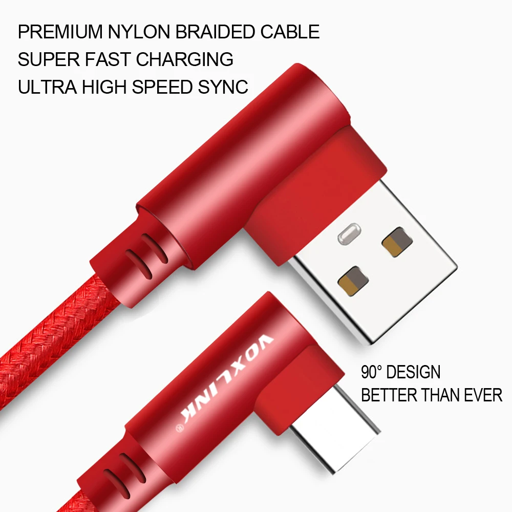 VOXLINK 90 градусов usb type C Быстрая зарядка c кабель шнур для передачи данных зарядное
