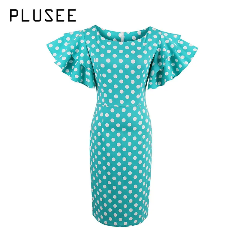 Платье Plusee женское облегающее до колена с коротким рукавом и рукавом-фонариком