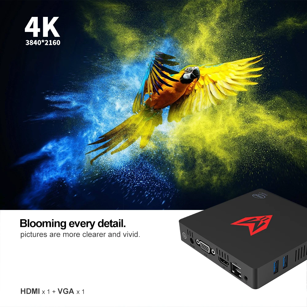 Новейший MII-V Мини ПК Intel Apollo Lake J3355 Win 10 RAM 4 Гб ROM 64 медиаплеер HD1.4b BT 0 Smart TV Box |