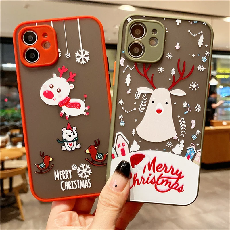 

Merry Christmas Case For iPhone 13 12 11 Pro Mini Cartoon Deer Capas For 11 XS MAX X XR SE 2020 7 8 Plus TPU