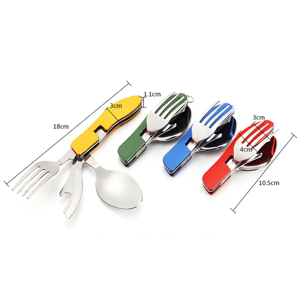 

Portable Pocket Tableware Foldable Stainless Steel Spoon/Knife/Fork/Bottle Opener Set for Camping