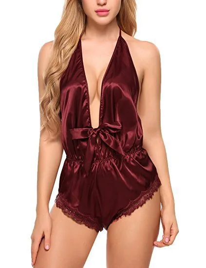 

JIZI hollowed-out lace jumpsuit pajama ladies sexy v-neck sexy lingerie