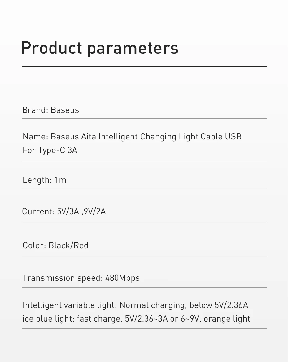 Baseus usb type-C кабель для Samsun S9 S10 Quick Charge 3,0 USB C кабель для Xiaomi Redmi Note 8 Pro светодиодный usb type USB-C провод