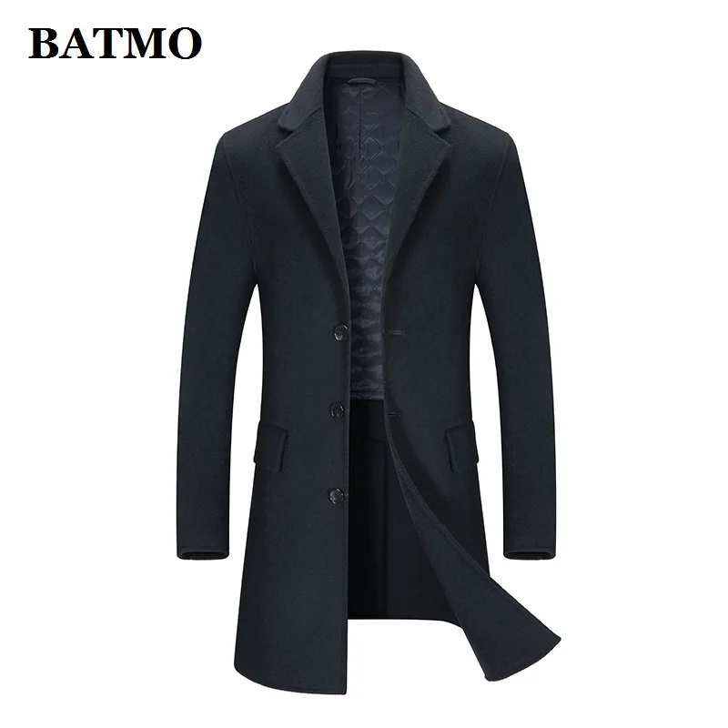 

BATMO 2020 new arrival autumn&winter white duck down liner wool trench coat men,men's plaid wool coat,plus-size 20A05