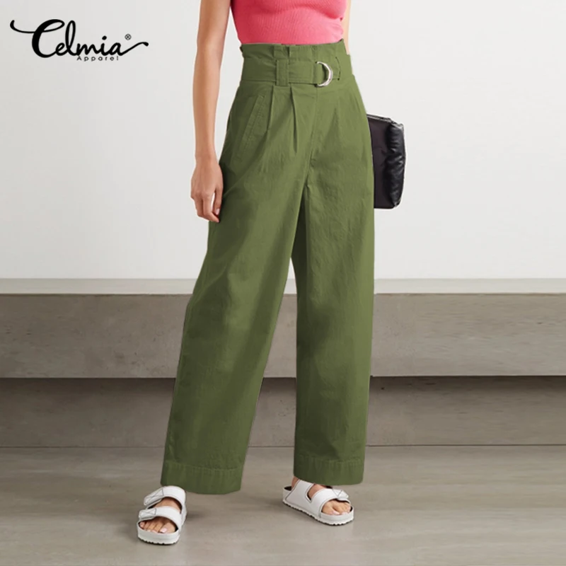 

Офисные брюки на молнии 2021 осень Celmia женские элегантные длинные брюки с высокой талией повседневные брюки с карманами однотонные женские б...