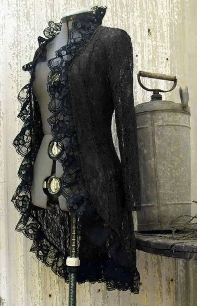 

Retro Victorian Jacket Women Steampunk Cardigan Stand Coat Collar Lace Medieval