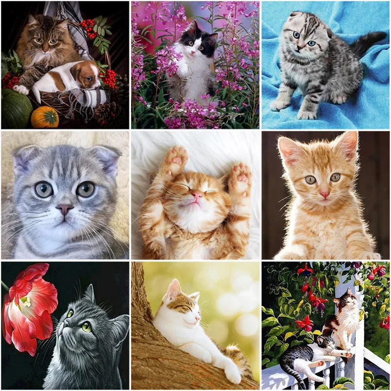 

DIY 5D Diamond Painting Cat Mosaic Animal Cross Stitch Kit Full Round Drill Diamond Embroidery Rhinestone Art Wall Sticker Decor