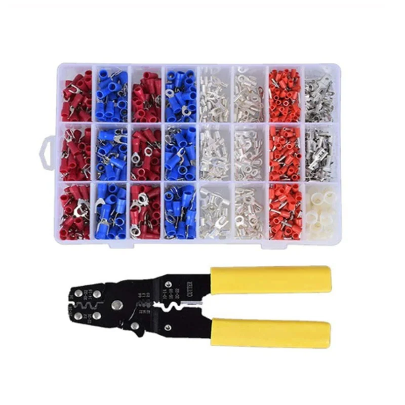 

1000Pcs Insulated Crimp Terminals Set 24Types Electrical Cable Wire Cord Pin End Connectors Spade Fork Ring Assortment Kit