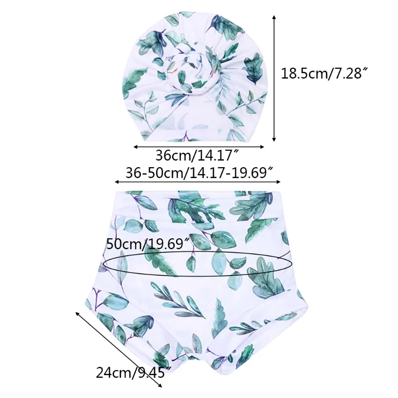 

50LE 2 Pcs Baby Summer Print Shorts Turban Hat Set Short Pants Head Wrap Knotted Beanie Kit for Newborn Infants