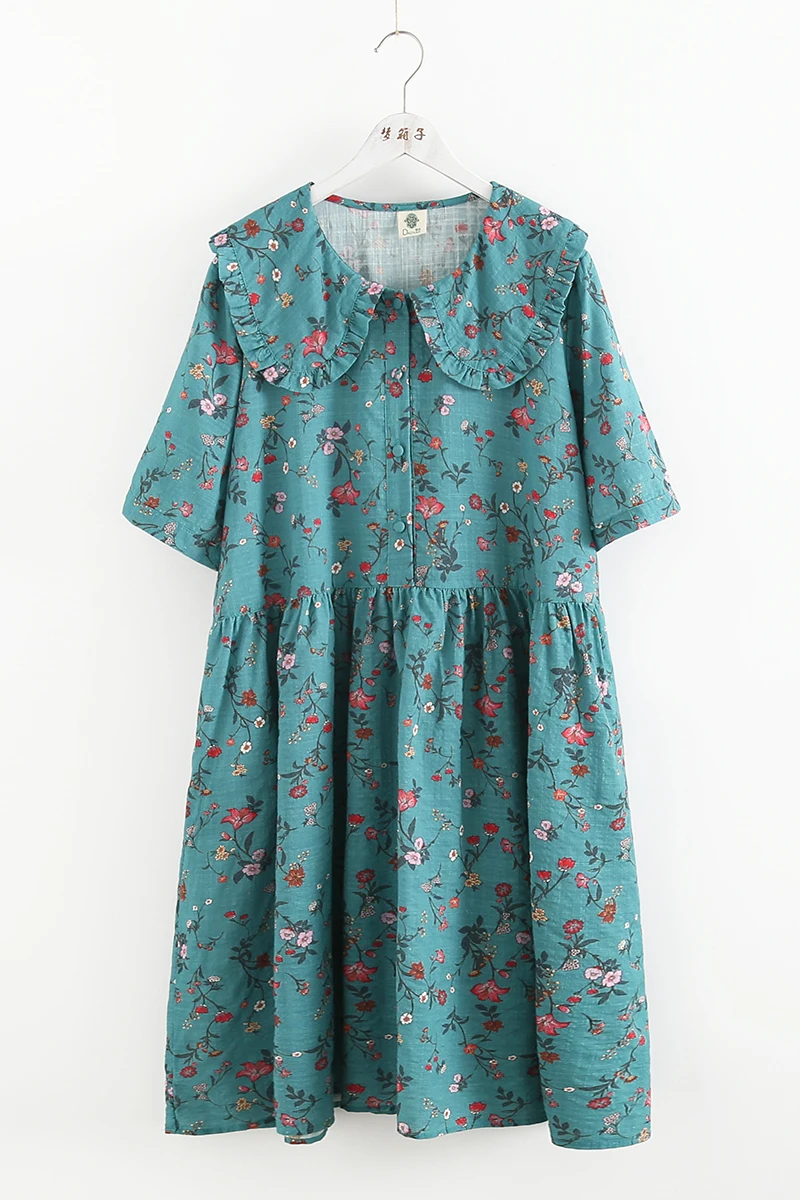 

2021 new summer pater pan collar floral dress short sleeve loose Dress
