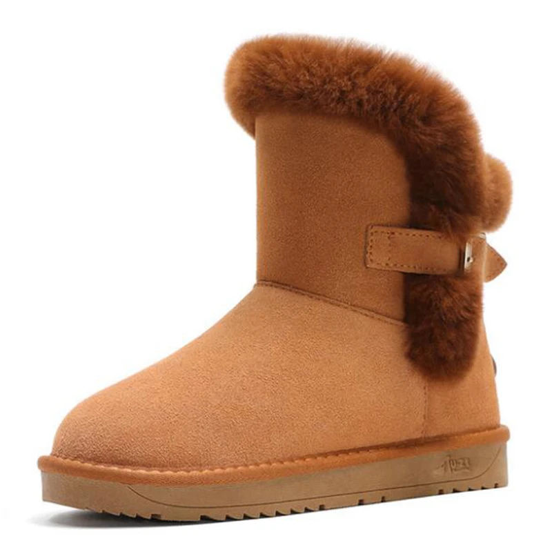 Genuine leather Rabbit fur Snow boots women Non-slip Ankle Boots Winter for Belt buckle Warm Botas Mujer sy846 | Обувь