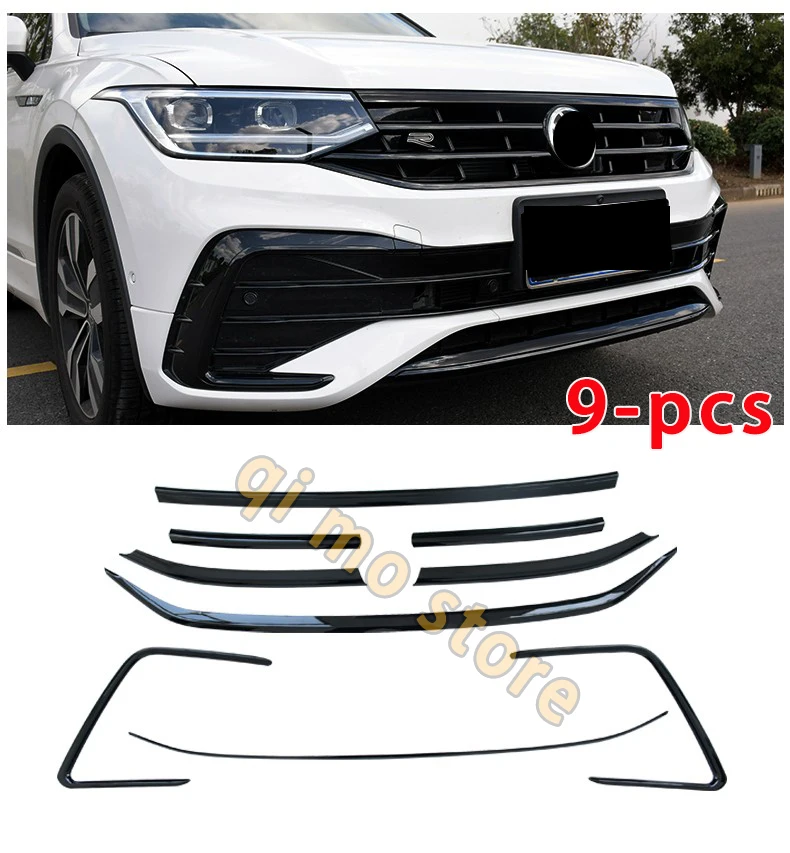 

Стайлинг автомобиля для Tiguan MK2 глянцевая черная решетка R 2020 2021 2022 Передняя яркая черная решетка Спортивная зеркальная Европейская версия