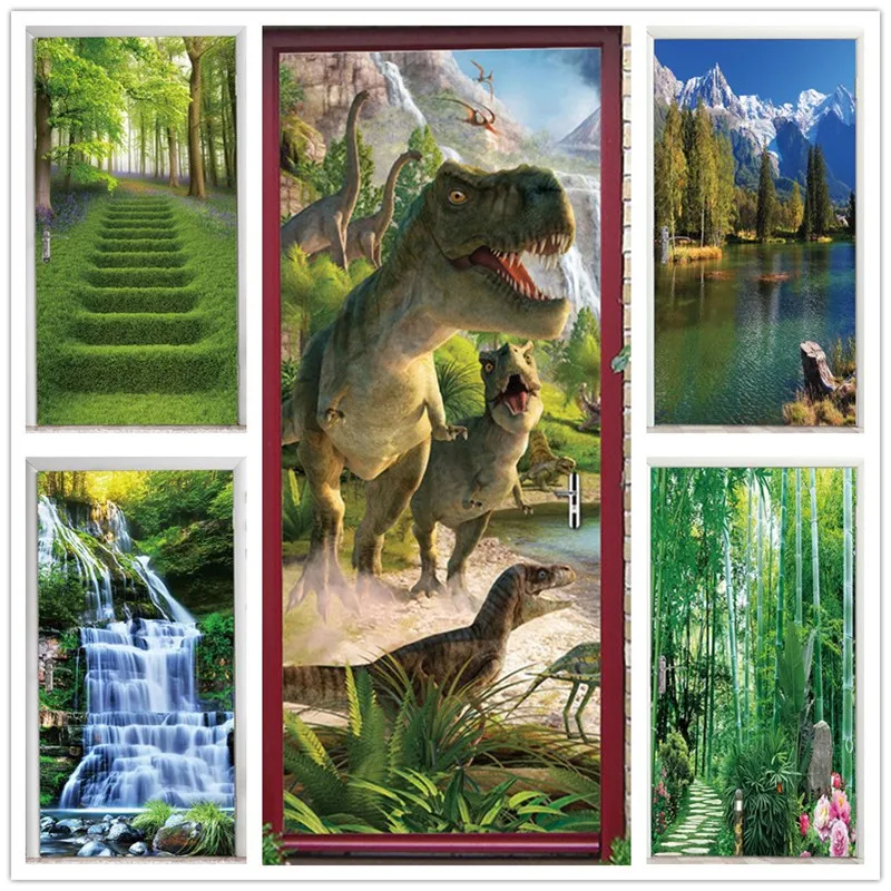 

Summer Green Plants Door Sticker Imitation 3D Large Size Poster Home Renovation Decor PVC Decal Nursery Kids Room Cafe Wallpaper