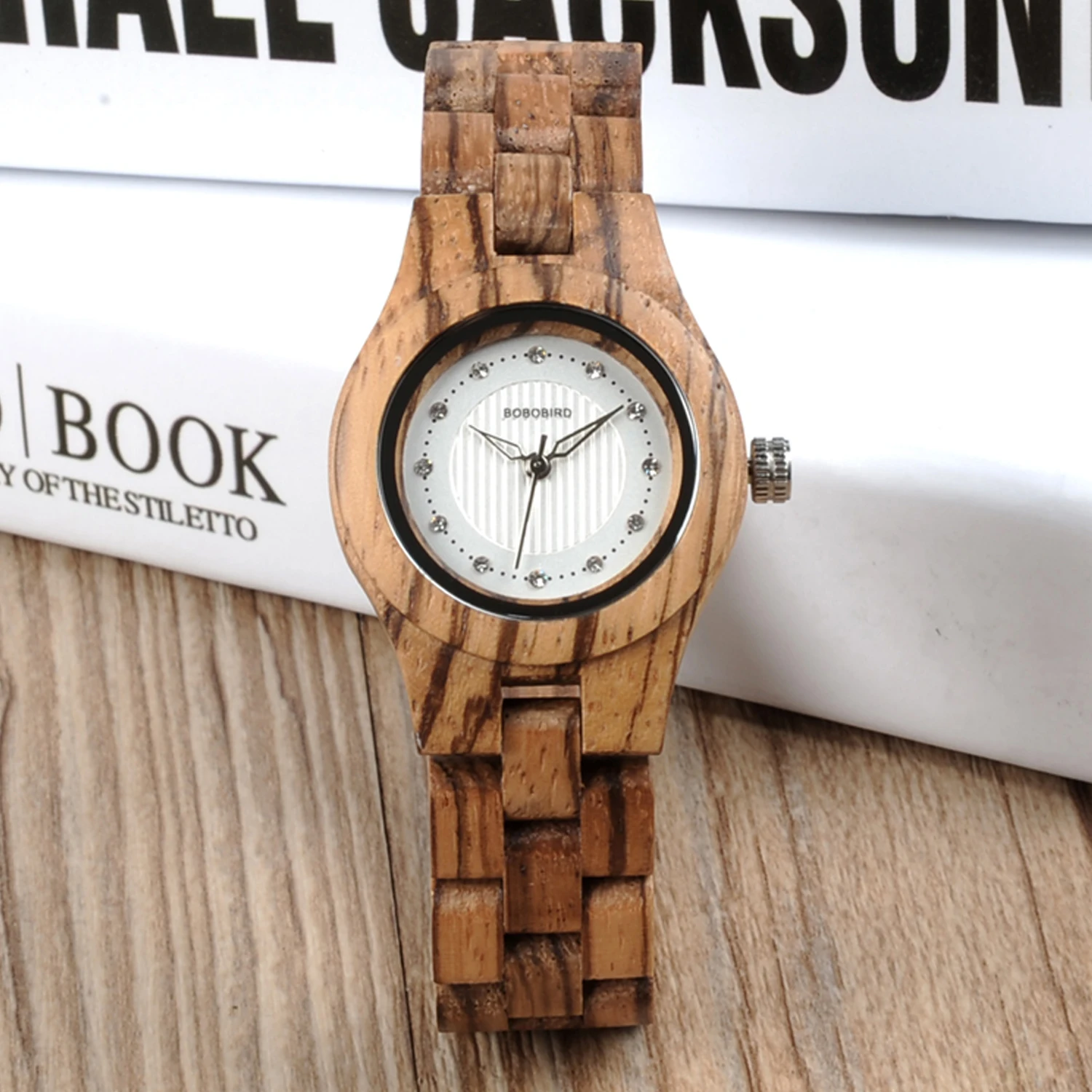 

BOBO BIRD женские часы, деревянные женские наручные часы, кварцевые часы с бриллиантами, складная застежка в подарочной коробке, Дамский логоти...