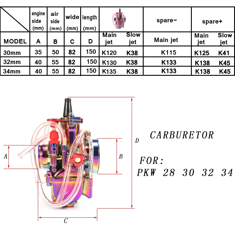 Универсальный Красочный карбюратор PWK 28 30 32 34 мм для 110cc - 250cc 2T 4-тактный двигатель