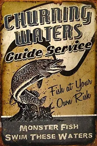 

Pozino Churning Waters Monster Fish Retro Tin Sign for Street Garage Wall Decorator Metal Tin Sign 8x12 inch