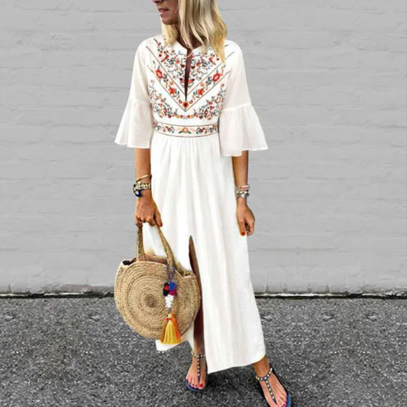 Хит женское Повседневное платье макси с расклешенными рукавами длинное