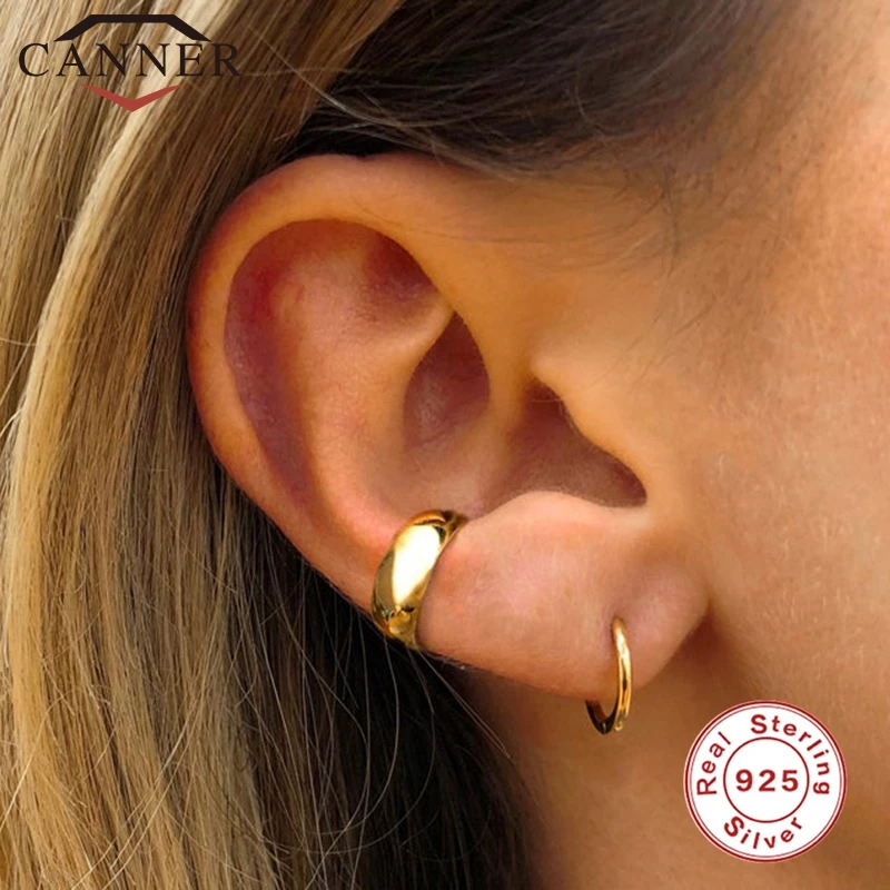 CANNER 925 Sterling Silver Ear Cuff Earring for Women Geometric Circle Clip Personality No Pierced Hole Earrings | Украшения и