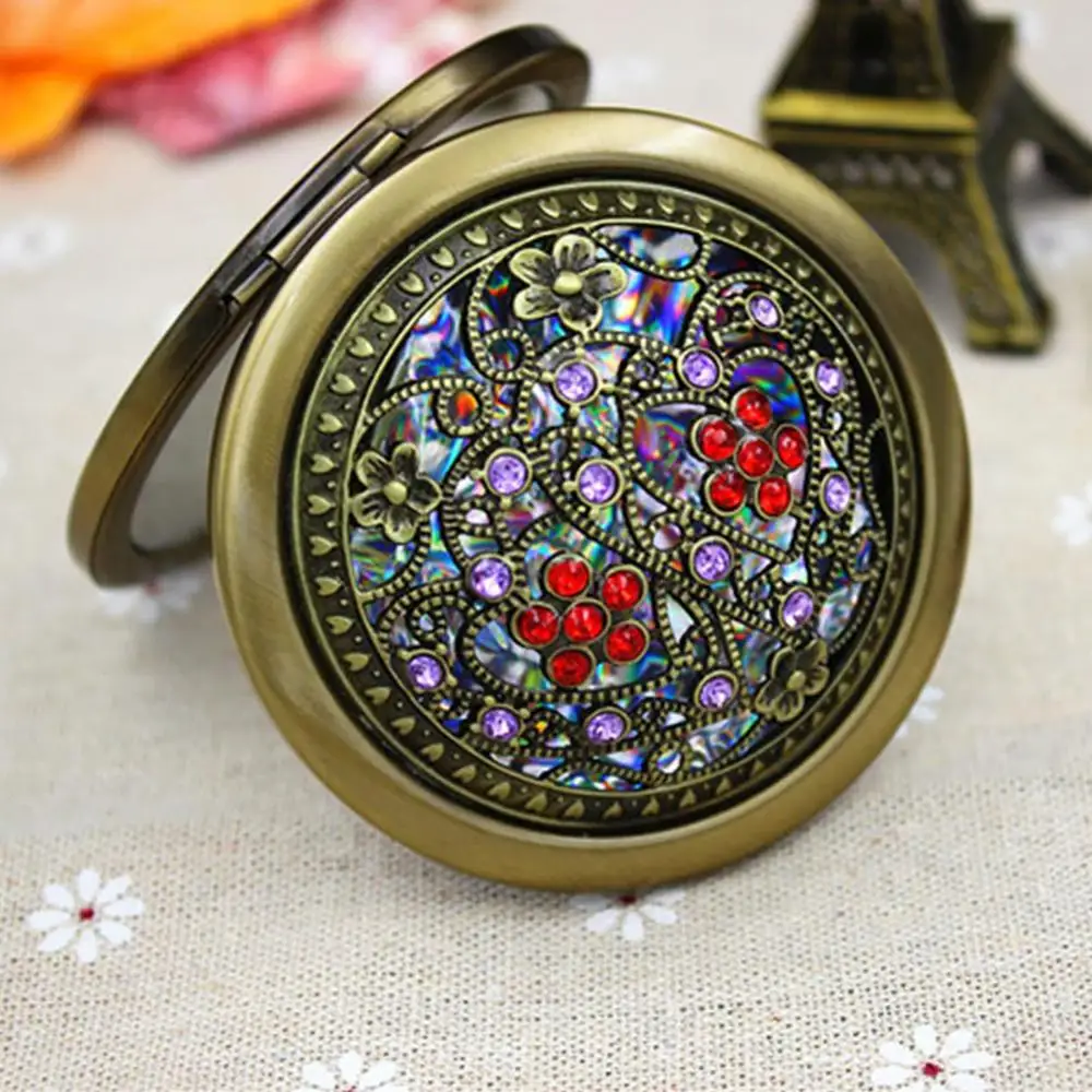 Металлическое портативное карманное мини-зеркало бронзового цвета с цветами и