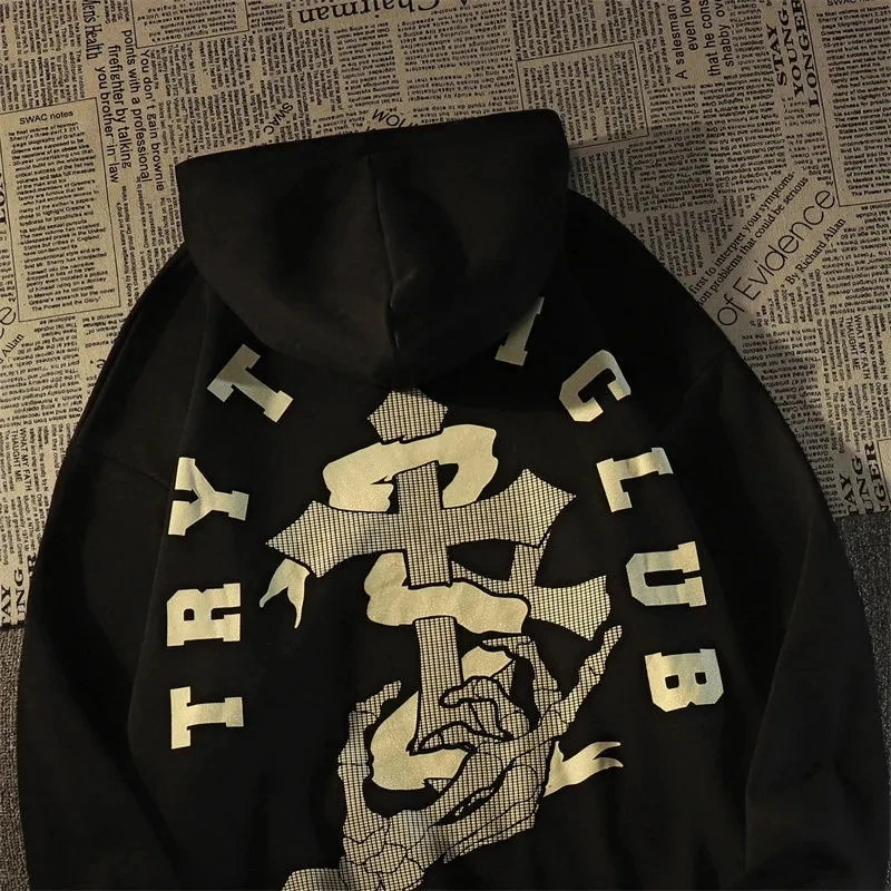 

Printed street retro Harajuku long-sleeved loose warm top women Y2K hoodie clothes streetwear sweatshirt clothes size O- neck