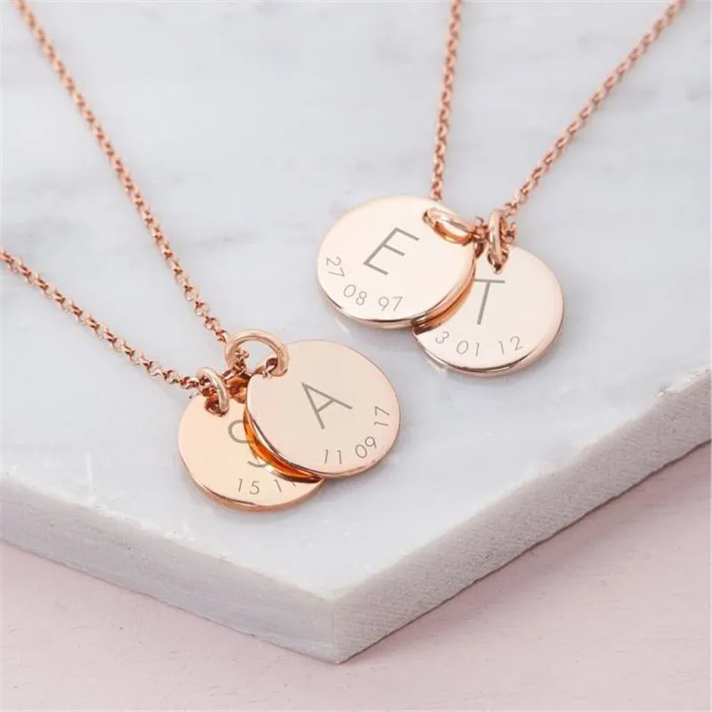 Personalized Initial Necklace Stainless Steel gCustom Date Disc Pendant Women Dainty Jewelry Valentines Gifts | Украшения и