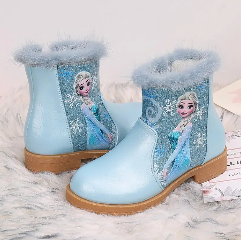 

Disney Frozen Princess Elsa Boots For Girls Winter Warm Plush Snow Boots Sequins Children Party Shoes Waterproof Martin Boots