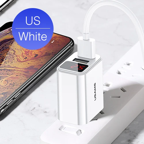 US White USAMS светодиодный цифровой двойной USB зарядное устройство универсальное EU US Plug 2.1A быстрое зарядное устройство для мобильного телефона настенное зарядное устройство для iPhone X Xiaomi samsung - Тип штекера: US White