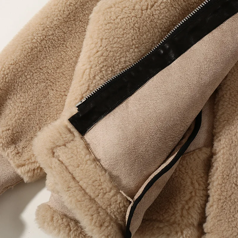 

2020 Fashion Sweet Wool Particles Blends Lamb Fur Coat Jackets for Women 181