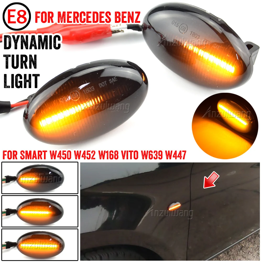 

2pcs For Benz Smart W450 W452 A-Class W168 Vito W639 W447 Citan W415 LED Dynamic Side Marker Light Repeater Indicator Light