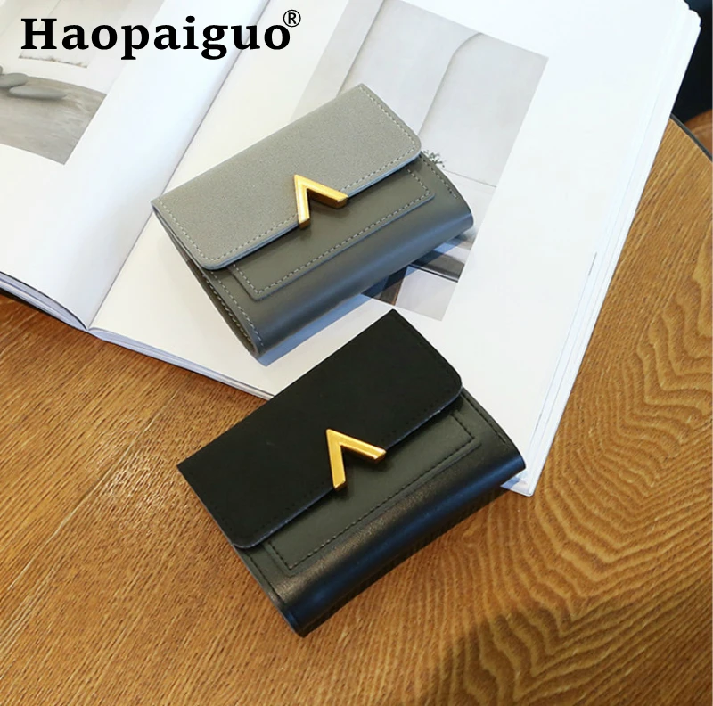 Женские Короткие Кошельки из матовой кожи с золотым металлическим v-образным