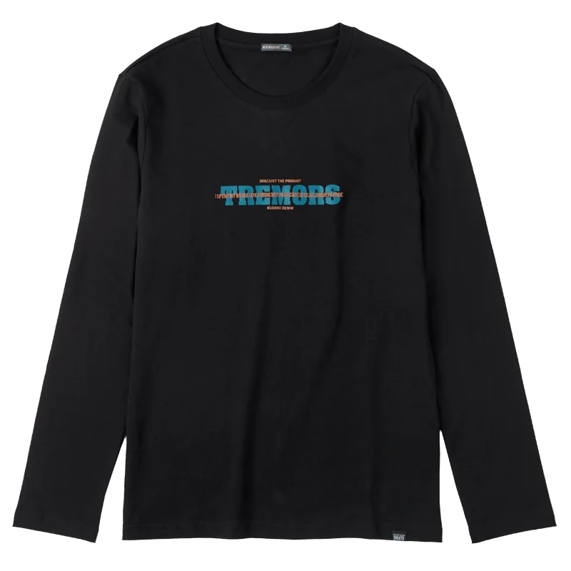 

KUEGOU 100% Cotton Autumn Spring Clothing Mens T-shirt Letter Embroidery Fashion tshirt Black Top Plus Size ZT-88132