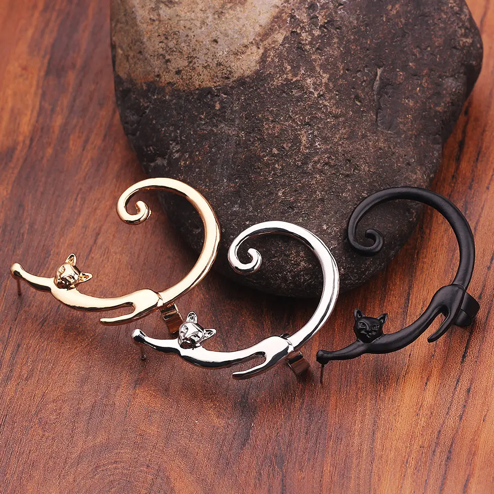 1 шт. серьги гвоздики в форме кошки растяжки с длинным хвостом и дугой забавные