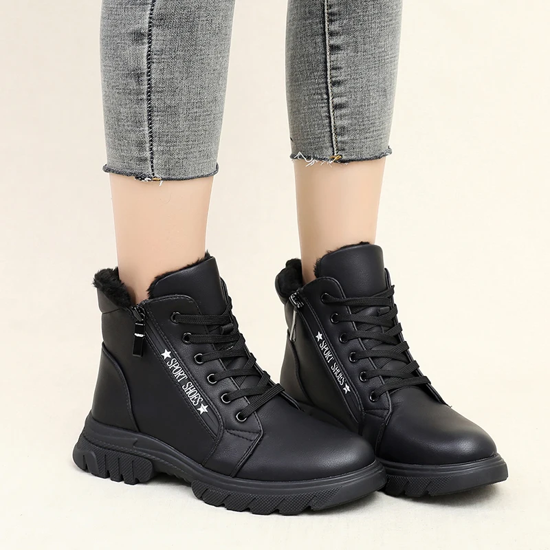 

KULADA New Fashion Snow Boots Women Pu Leather Shoes For Winter Woman Casual Thick Fur Warm Boots Low Heels Female Ankle Boots