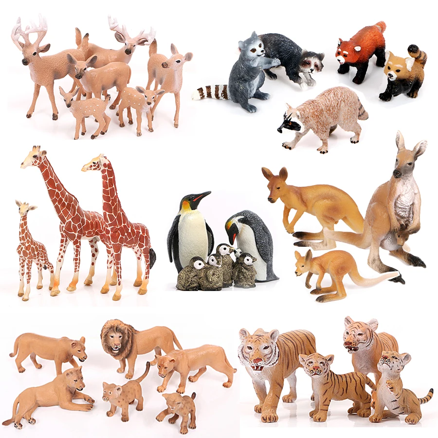 

Simulation Wild Zoo Animals African Lion Tiger Models Action Figures Raccoon Bear Deer Figurines Miniature Collection Kids Toy