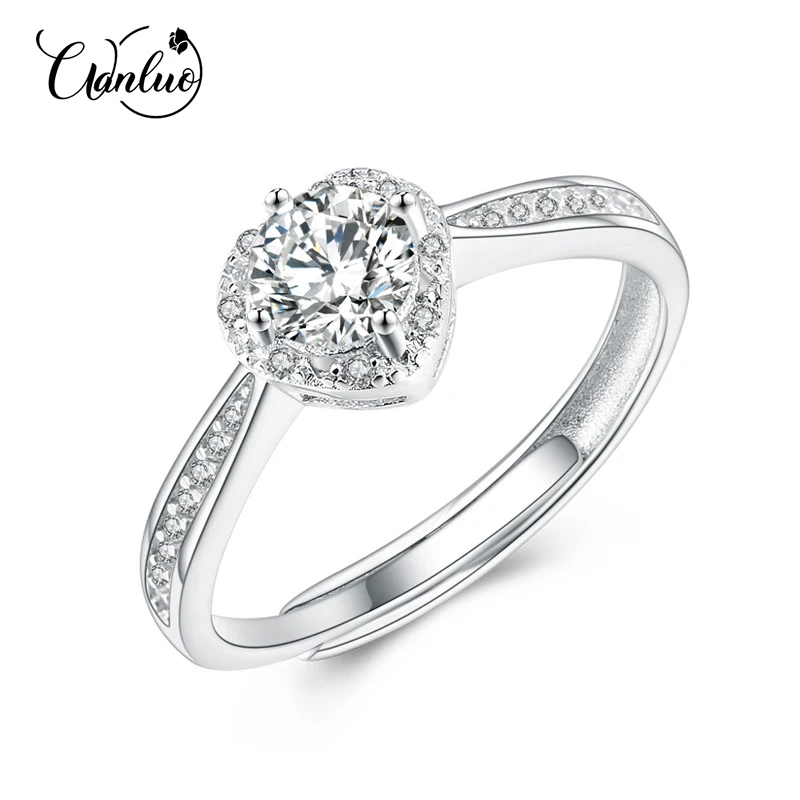 

WANLUO Genuine Heart Hollow Shiny Diamond S925 Wedding Ring Adjustable 925 Sterling Silver Rings for Women Fashion Bride Jewelry