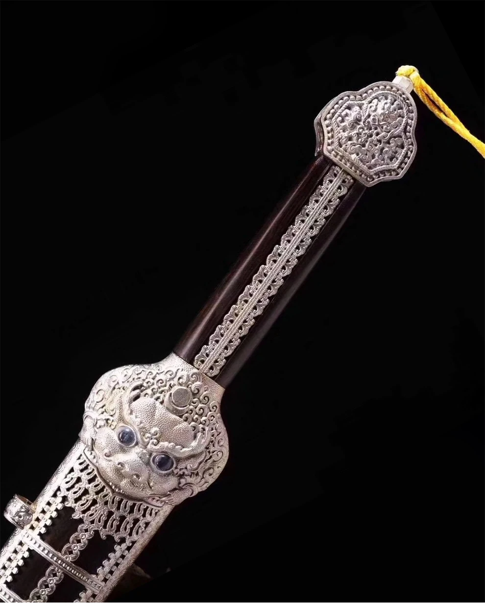 Handmade Folded Steel Chinese QingMing Dynasty Sword white copper fittings Long straight Wide blade sword sharp Daming yongle