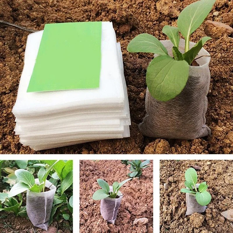 

100 pcs Biodegradable Nursery Plant Grow Bags Non-woven Fabrics Seedling Pots Eco-Friendly Different Sizes Garden Planting Bags