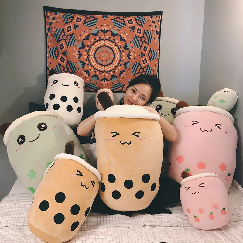 

Cartoon Bubble Tea Cup Plush Toy Pink Brown Cup Shaped Pillow Comfortable Soft Cushion Plush Food Gifts for Kids Birthday Gifts